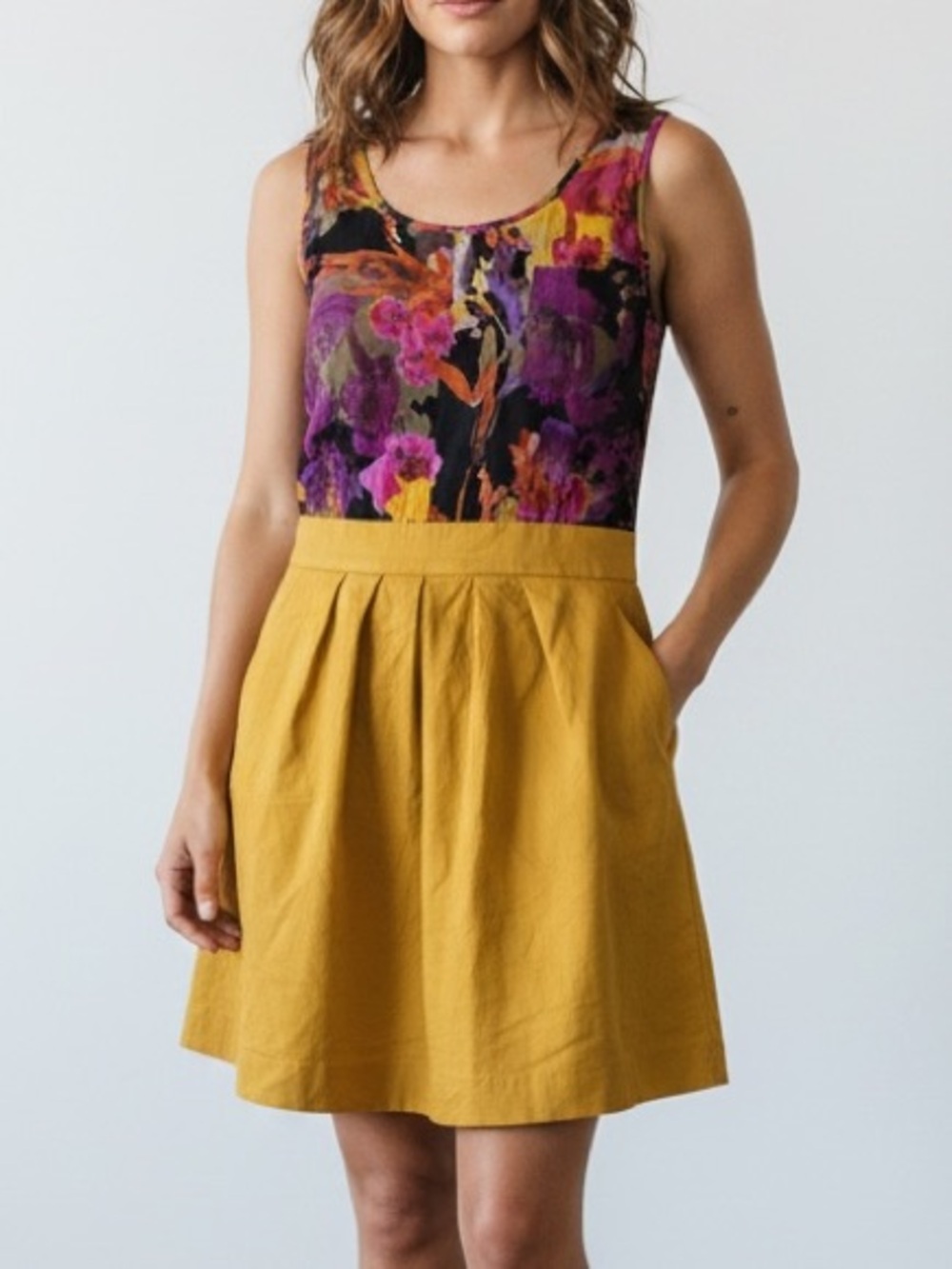 Talitha Floral Mini Dress - Black, Purple, and Yellow